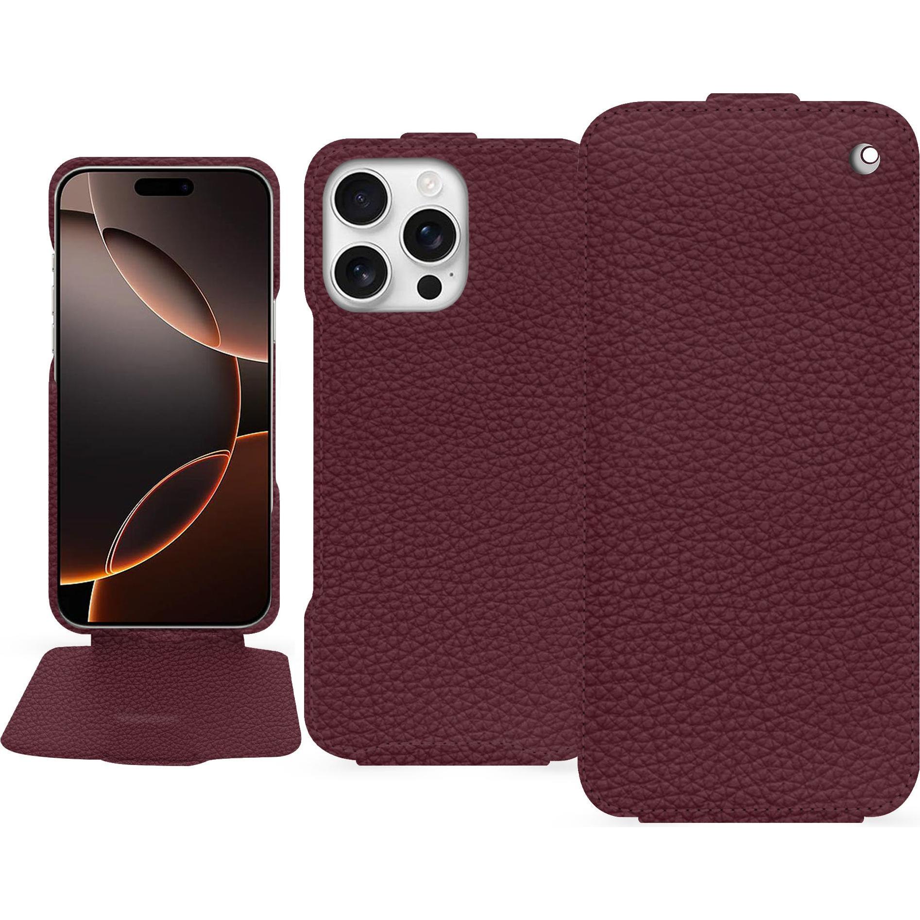 Noreve Lederschutzhülle vertikal (Apple iPhone 16 Pro), Smartphone Hülle, Violett