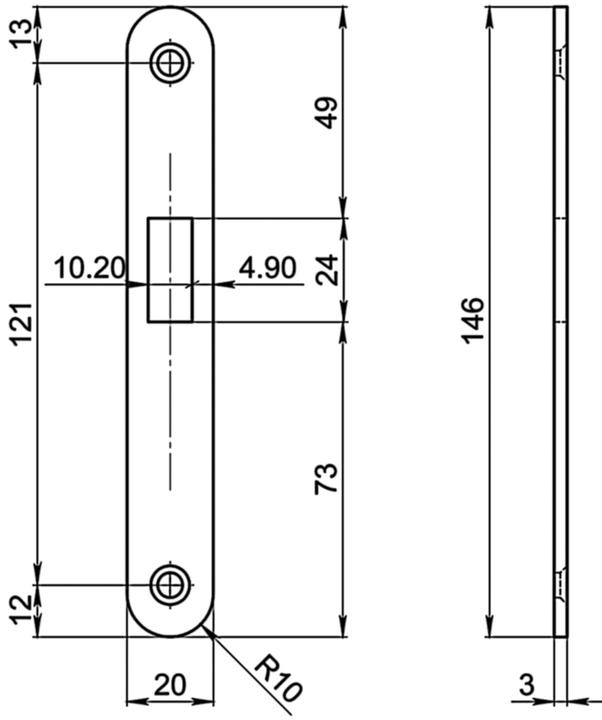 Actual product image Schänis Flat strike plate for sliding door mortise locks 1607 (Striking plate)