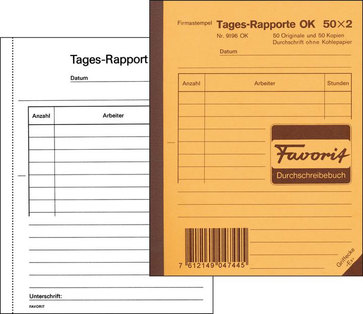 Produktbild Favorit Durchschreibebuch Tages-Rapporte mit Selbstdurchschreibepapier (100x)