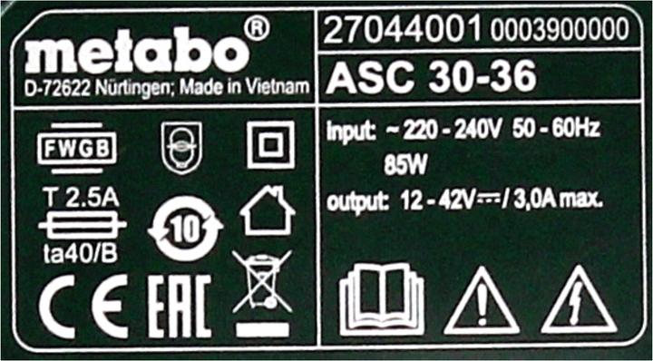Actual product image Metabo Charger ASC 30-36 V AIR COOLED 14,4-36V ( 627044000 ) (36 V)