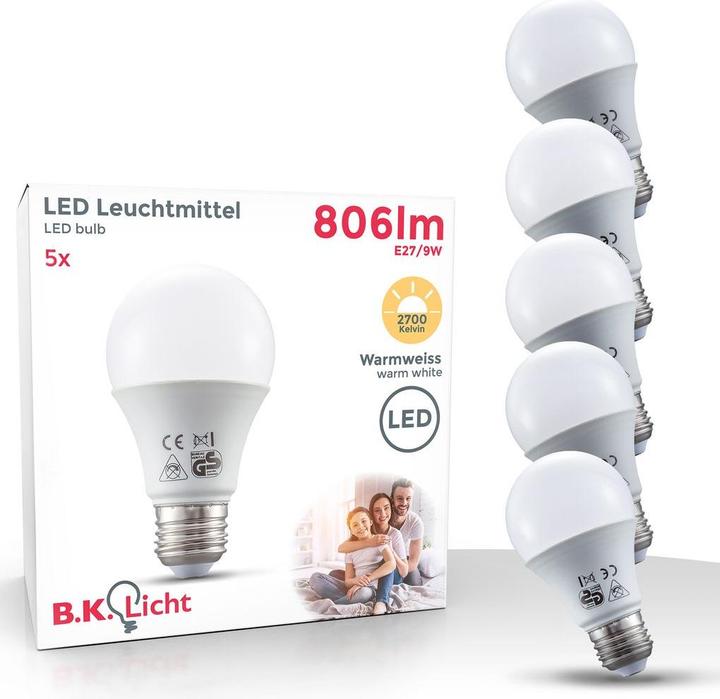Actual product image B.K.Licht LED bulbs, set of 5, E27/9W (E27, 806 lm, 5x)