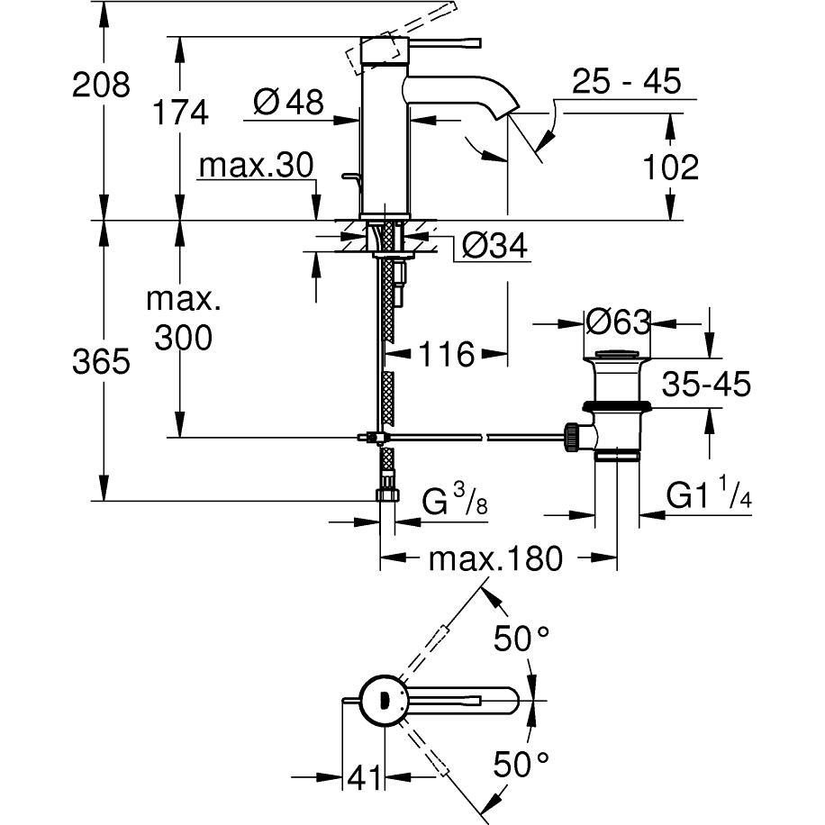 Thumbnail - Grohe, Badarmatur, Einhand-Waschtischbatterie Essence 1/2Zoll S-Size ha graph