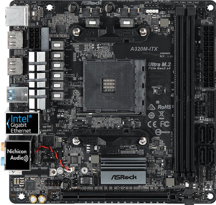 Actual product image AsRock A320M-ITX (AM4, AMD A320, Mini-ITX)