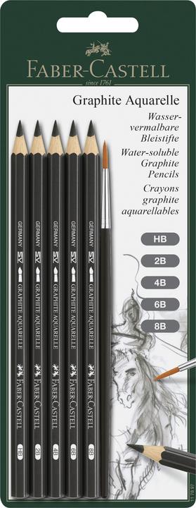 Actual product image Faber-Castell Pencil Graphite Watercolours Set of 5 with brushes (3.30 mm, 6x)