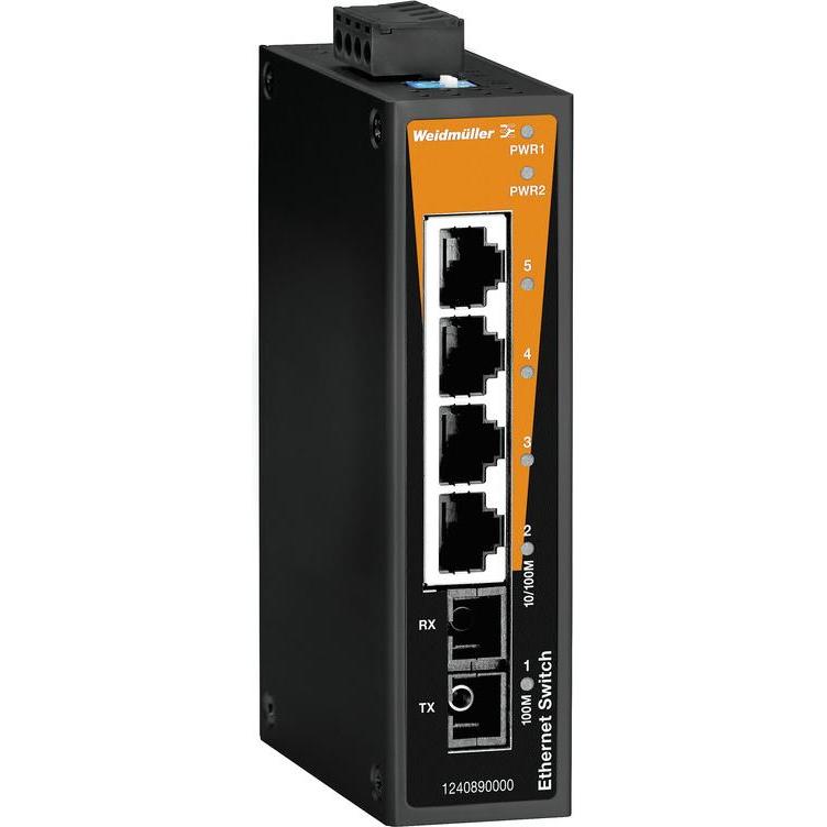 Weidmüller Network Switch Unmanaged, Fast Ethernet (4 Ports), Netzwerk Switch, Orange, Schwarz
