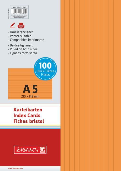 Immagine prodotto Brunnen Cartoncino DIN A5 orizzontale foderato arancione 100 pezzi/confezione. (A5, 180 g/m²)