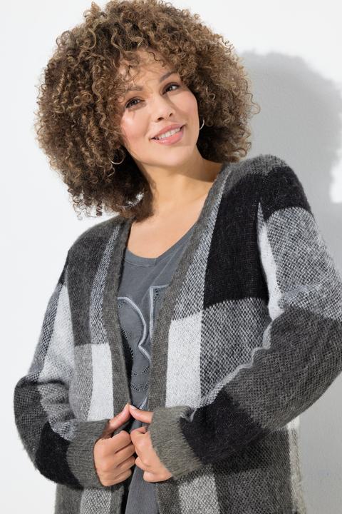 Produktbild Ulla Popken Long-Strickjacke, Karo, offenes Modell, Taschen (46, 48)
