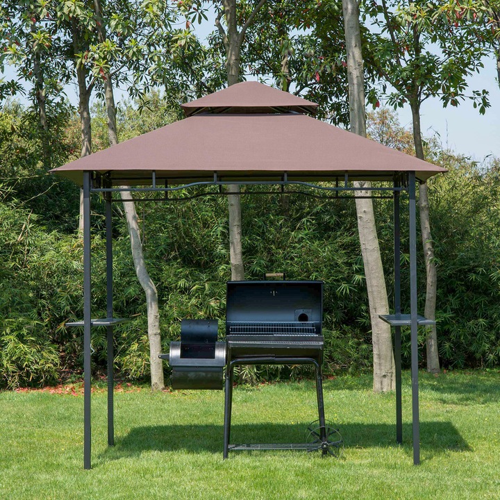 Immagine prodotto Outsunny Gazebo per barbecue Doppio tetto ignifugo Caffè marrone+nero 245 x 148 x 252 cm (245 cm, 150 cm)