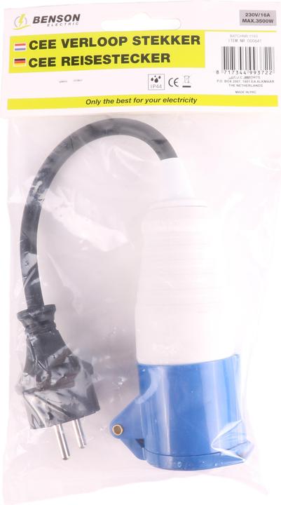 Actual product image Benson Electric CEE adapter connector (CEE 32/5)