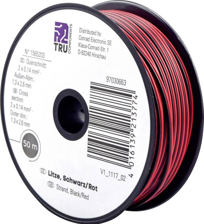 Image du produit Tru Components Fils multibrins 2 x 0.14 mm² Noir, Ro