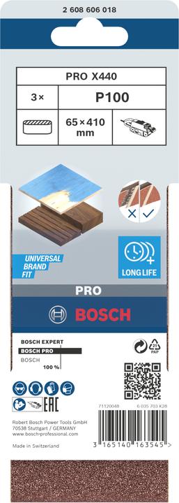 Energie-Label Bosch Professional Zubehör PRO X440 Schleifband, 65 x 410 mm, G100 (100)