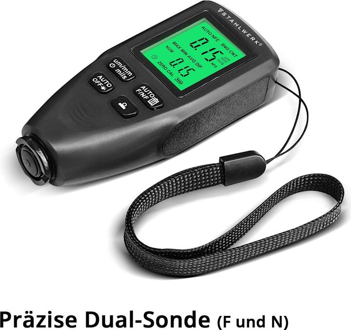 Image du produit Stahlwerk Mini testeur d'épaisseur de revêtement Testeur de peinture avec sonde double (Jauge d'épaisseur de revêtement)