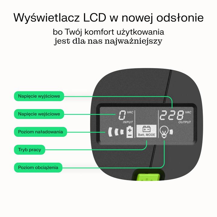 Actual product image GreenCell GREEN CELL UPS POWERPROOF 700W/1000VA CZYSTA SINUSOIDA (1000 VA, 700 W, Line-interactive UPS)