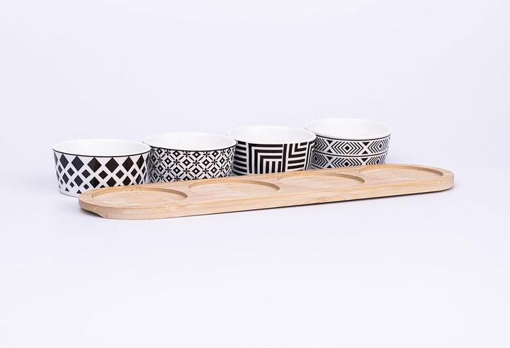 Produktbild Excellent Houseware Bambustablett mit 4 Keramik Schalen