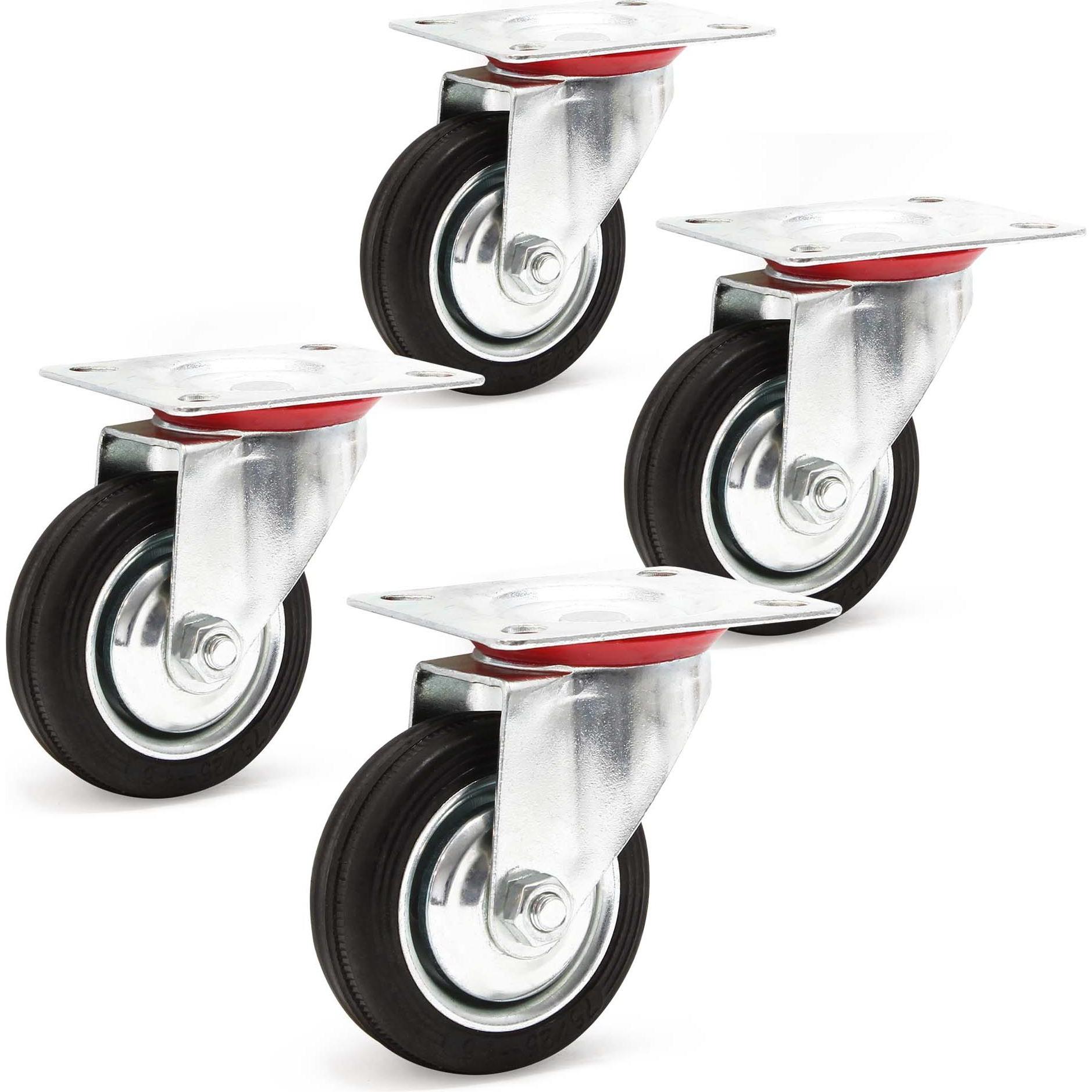 Wiltec, Möbelrollen, Lenkrollen Set 4x Vollgummirad 75mm Transportrolle 50kg Metallfelge Möbelrollen