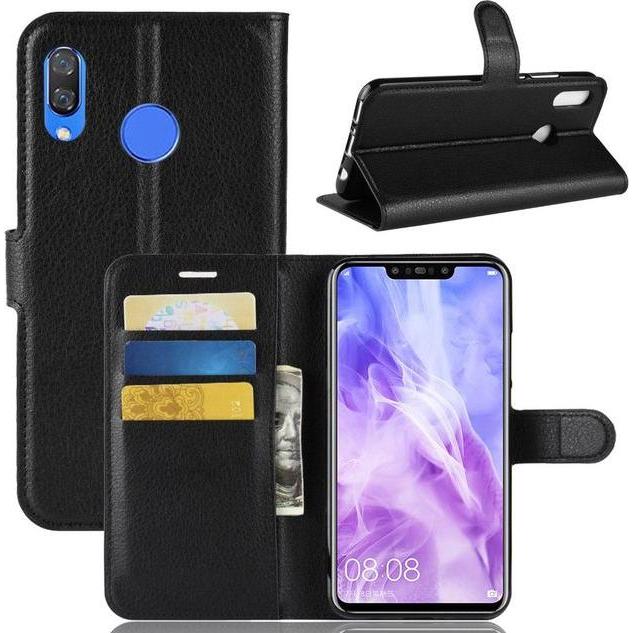 Thumbnail - MU Classic Litchi Leder Bookcover Series (Huawei P Smart+), Smartphone Hülle, Schwarz