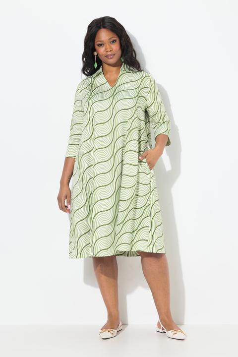 Image du produit Ulla Popken Robe, coupe trapèze, col chemise, manches 3/4, poches (50, 52)