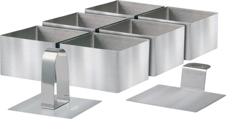 Produktbild Stoneline Dessertringe und Speiseringe, 8-teilig, Edelstahl, 6 Ringe, 1 Heber, 1 Stempel, eckig