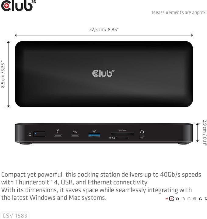 Produktbild Club 3D Club3D Thunderbolt4 16-in-1 Dockingstation 4 Displays St/Bu retail (16 Ports)