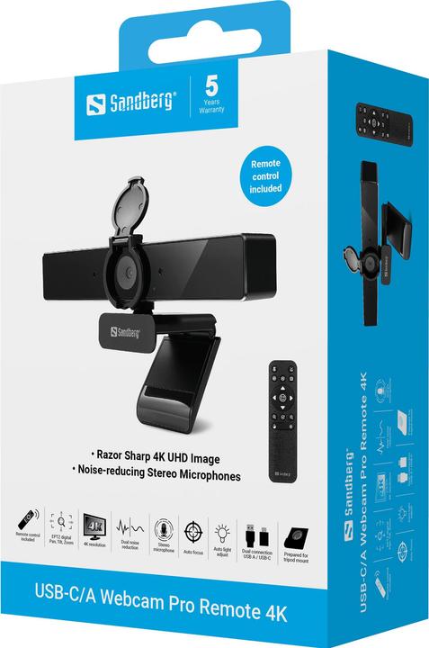 Produktbild Sandberg USB-C/A Webcam Pro Remote 4K (8 Mpx)