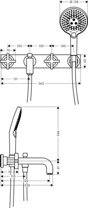 Actual product image Axor Miscelatore 3 fori per vasca Hansgrohe Citterio con maniglie a croce