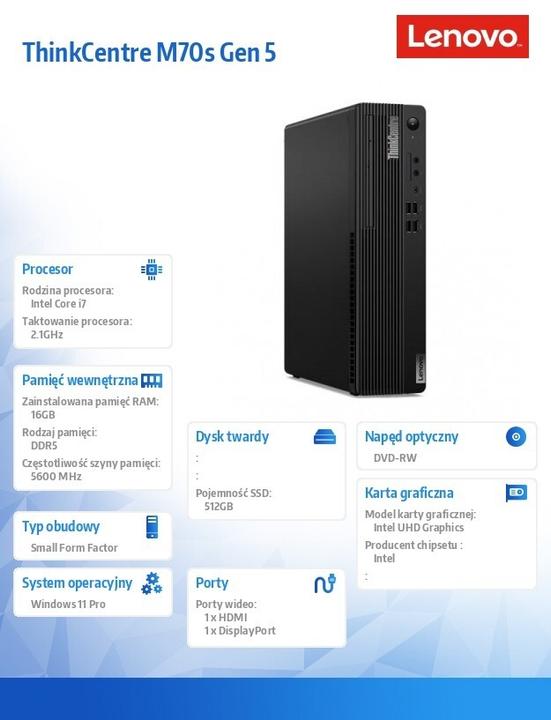 Produktbild Lenovo Computer ThinkCentre M70s G5 SFF 12U8000APB W11Pro i7-14700/16GB/512GB/INT/DVD/vPro/3YRS OS (Intel Core i7-14700, 16 GB, 512 GB, UHD Graphics 770)