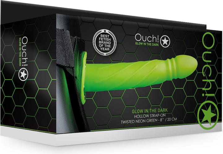 Actual product image Ouch! Twisted Hollow Strap-on - 8" / 20 cm - Glow in the Dark