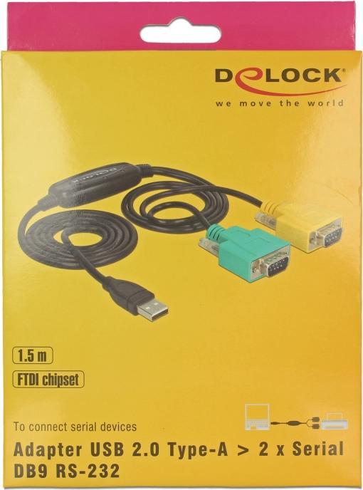 Produktbild Delock Adapter USB-A>2x Seriell DB9 RS-232 (1.50 m)