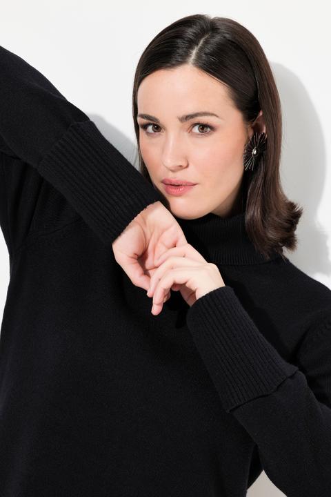 Produktbild Ulla Popken Longpullover, breite Rippbündchen, Rollkragen, Langarm (54)