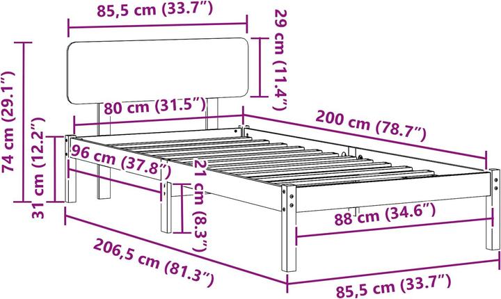 Actual product image vidaXL Holz-Bettgestell (80 x 200 cm)