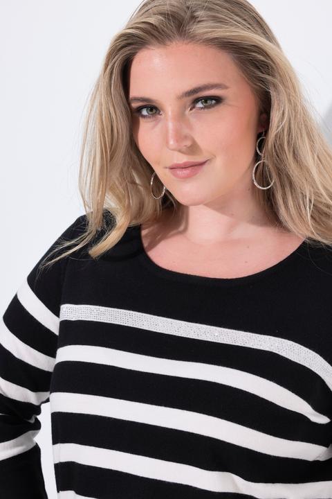 Image du produit Ulla Popken Pull à col rond et manches longues, rayures et strass (42, 44)