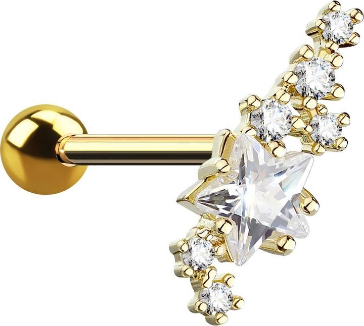 Produktbild Star Piercing Micro Barbell 14k vergoldet Kristallgruppe mit Stern (Messing, Chirurgenstahl 316L)