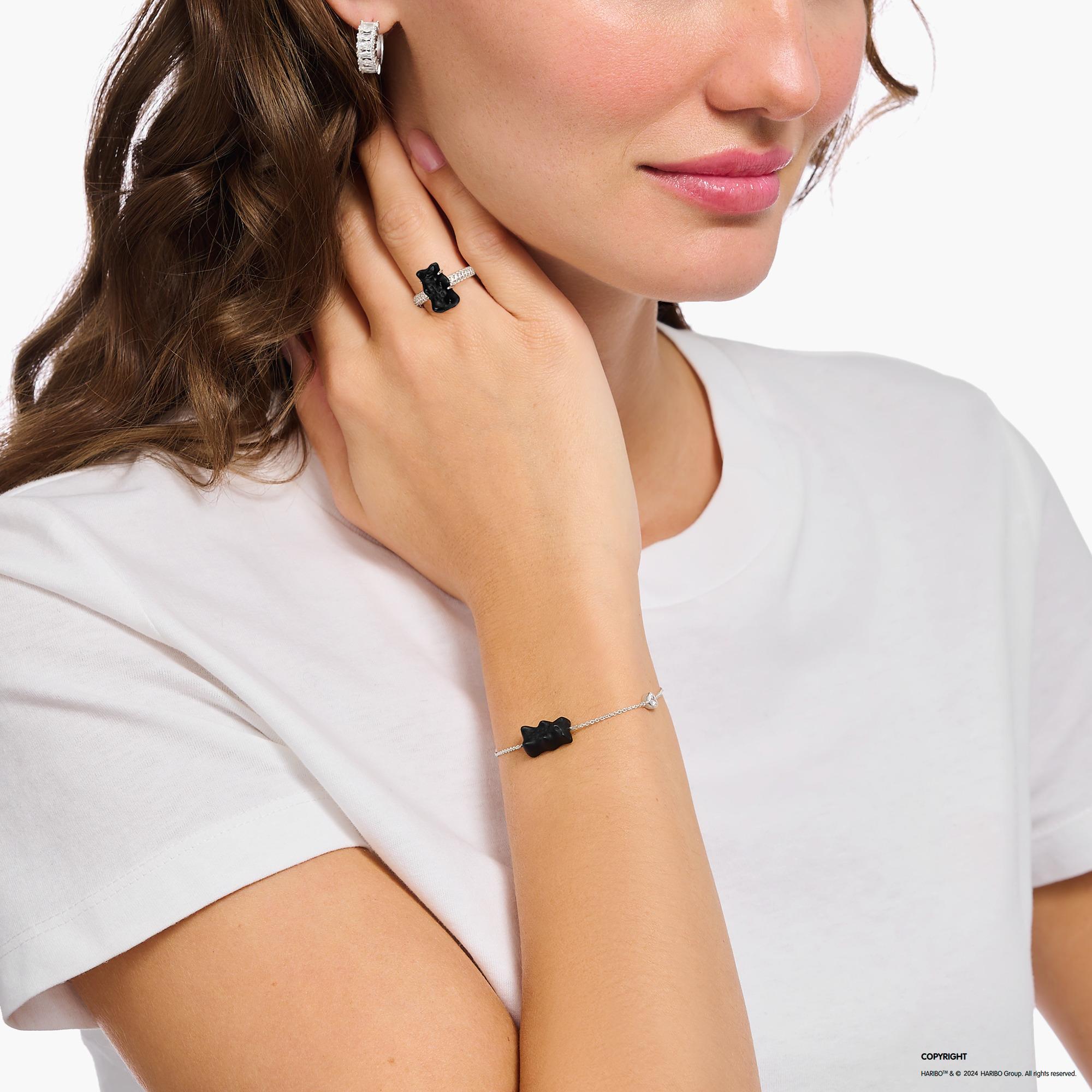 Thumbnail - Thomas Sabo, Armschmuck, Armband mit schwarzem Goldbären, Perle und Stein, (19 cm, Sterling Silber 925, Süsswasserzuchtp...