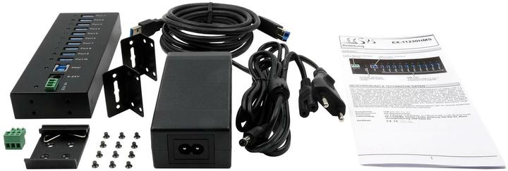 Image du produit Exsys 10 Port USB 3.0 HUB Boîtier métallique, incl. alimentation 12V/5A, câble USB 3.0, Din-Ra (USB-B, 10 ports)