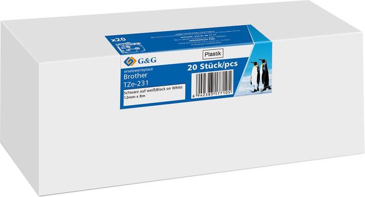 Image du produit G&G 20x Schriftband 12mm x 8m sw ws komp. m. Brother TZe-231 (1.20 cm, Blanc, Noir)