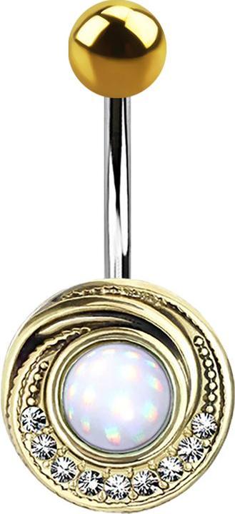 Image du produit Star Piercing Banane plaquée or tourbillon avec cristal et pierre époxy blanche (Laiton, Acier chirurgical 316L)