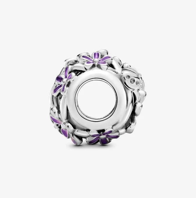 Actual product image Pandora Charm Openwork Violet Daisy (1.12 cm, Silver 925, Enamel)