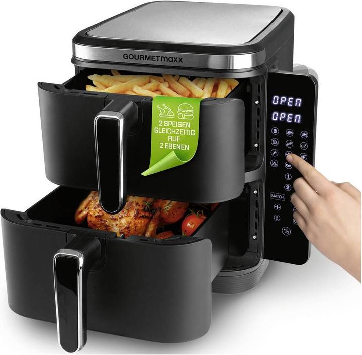Actual product image Gourmetmaxx 15305 Heissluft-Fritteuse 10 l 2800 W 2 getrennte Temperaturregler, A