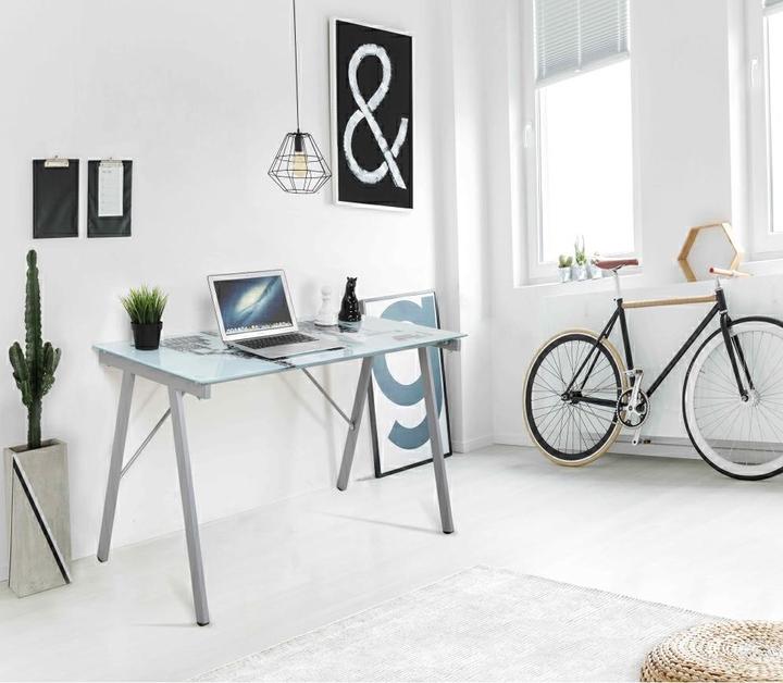 Actual product image Möbilia Desk world map glass white (113 x 58 x 73 cm)