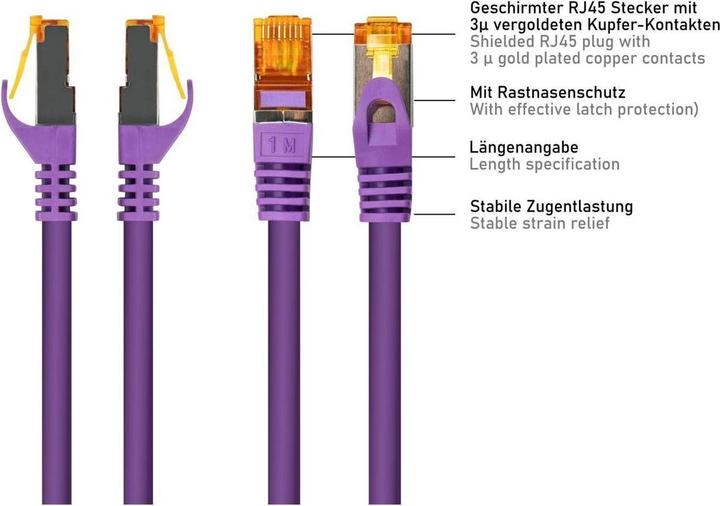 Produktbild Varia Cat 7 Patchkabel 0,15m, TPE, violett, RJ45, flexibel (S/FTP, CAT7, 0.15 m)