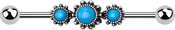 Produktbild Star Piercing Barbell silber Tribal silber mit rundem Türkis Stein (Messing, Chirurgenstahl 316L)