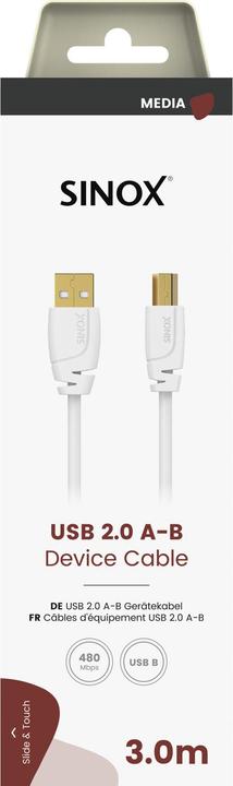 Image du produit Sinox Câble d'imprimante USB 2.0. 3m. Blanc (3 m, USB 2.0)