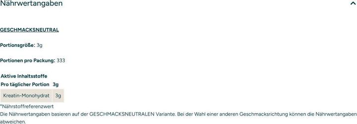 Valori nutrizionali e ingredienti MyProtein Creapure (1 Pezzo/i, 250 g)