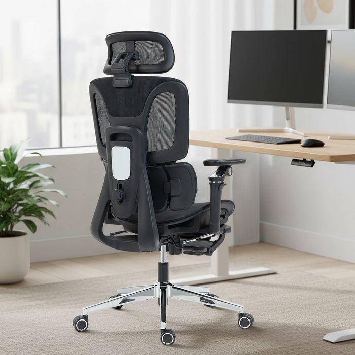 Image du produit Swisshandel24 Bürostuhl, ergonomisch, verstellbare Lenden- u. Kopfstütze, Schwarz (45 - 55 cm)