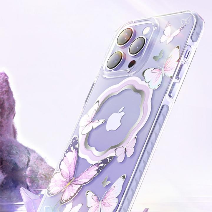 Actual product image Kingxbar Butterfly Series magnetic case for iPhone 14 Pro Max MagSafe case with butterflies blue (Apple iPhone 14 Pro Max)