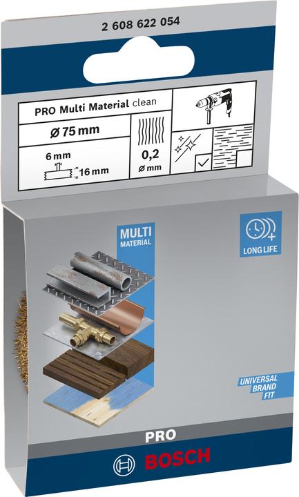 Immagine prodotto Bosch Professional Zubehör Spazzola a disco PRO Multi Material clean, albero dritto, 75 x 0,2 mm