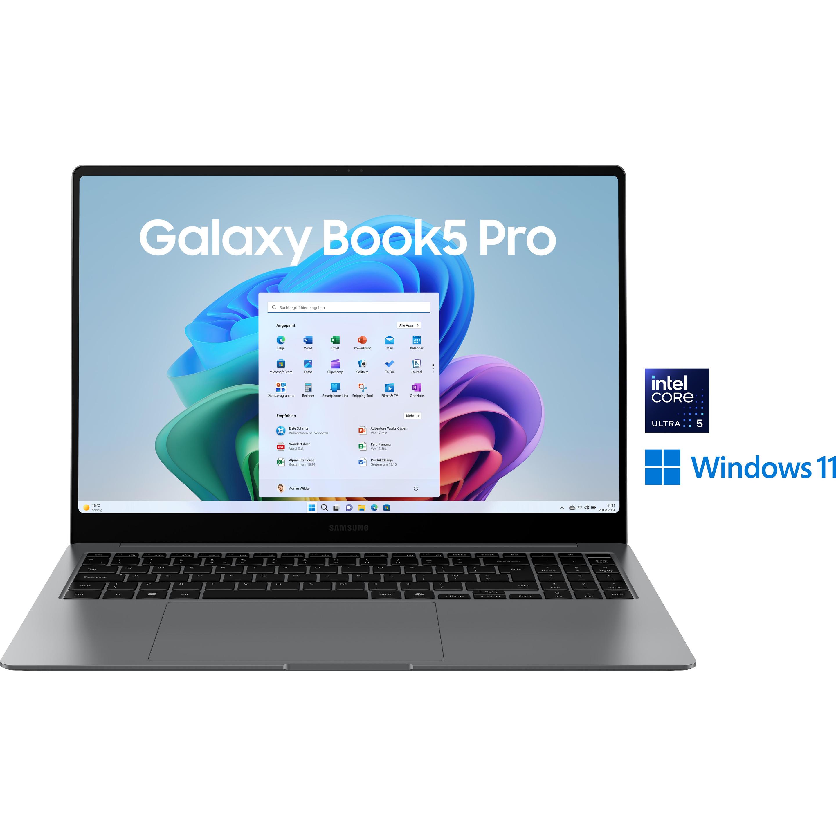 Samsung Galaxy Book5 Pro (16", Intel Core Ultra 5 226V, 16 GB, 512 GB, DE), Notebook, Grau