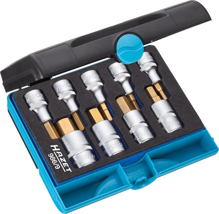 Actual product image HAZET Screwdriver socket set 986/9 ∙ Square, hollow 12.5 mm (1/2 inch) ∙ Inside hexagon profile ∙ 5…