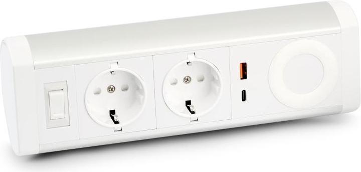 Productafbeelding Urban Factory Dubbel Eu stopcontact 1 USB-A 1 USB-C 3a en 1 Wrls oplader (2 x, CEE 7/3, 1.35 m)