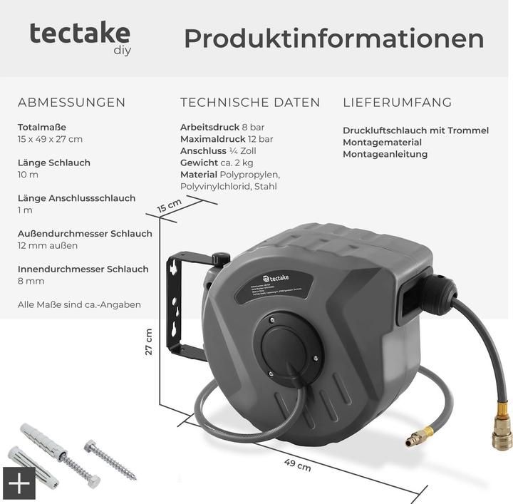 Image du produit tectake Tuyau d'air comprimé avec tambour